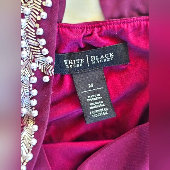 White House Black Market Maroon Bead Pearl Sequin Racerback Dressy Tank Top Sz M - Picture 5 of 10